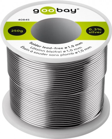 Lydmetalis 1.0mm 250g 99Sn/0.3Ag/0.7Cu 2.5% fliuso, lydimosi temperatūra 217°C (be švino) Goobay 